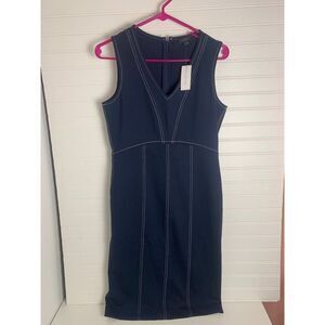 NWT Ann Taylor Factory Navy Blue Dress Sleeveless White Stitch Size 4